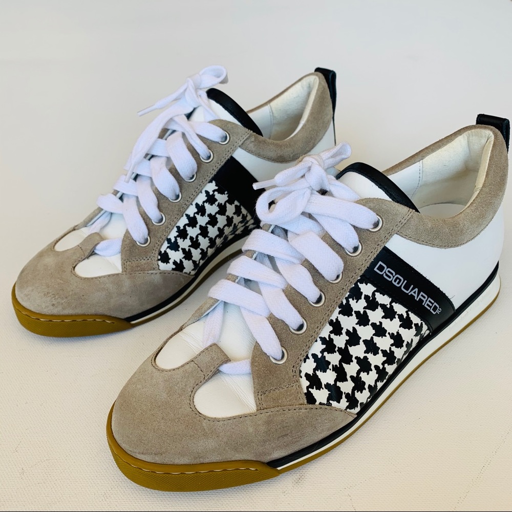 Dsquared taupe suede & houndstooth Black & White sneaker size 8